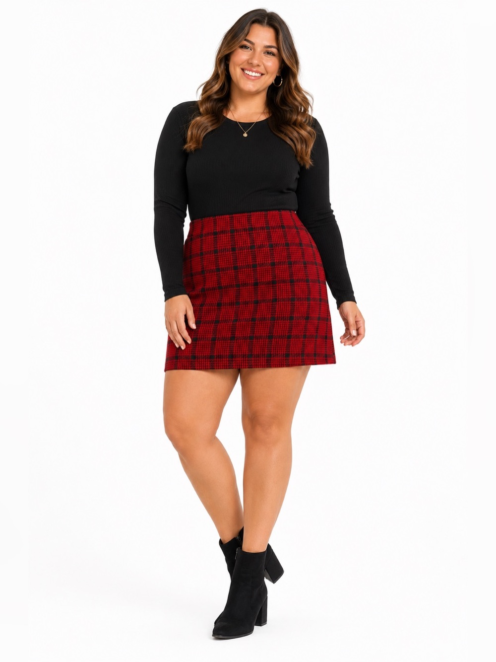 Joe B Red and Black Plaid Mini Skirt